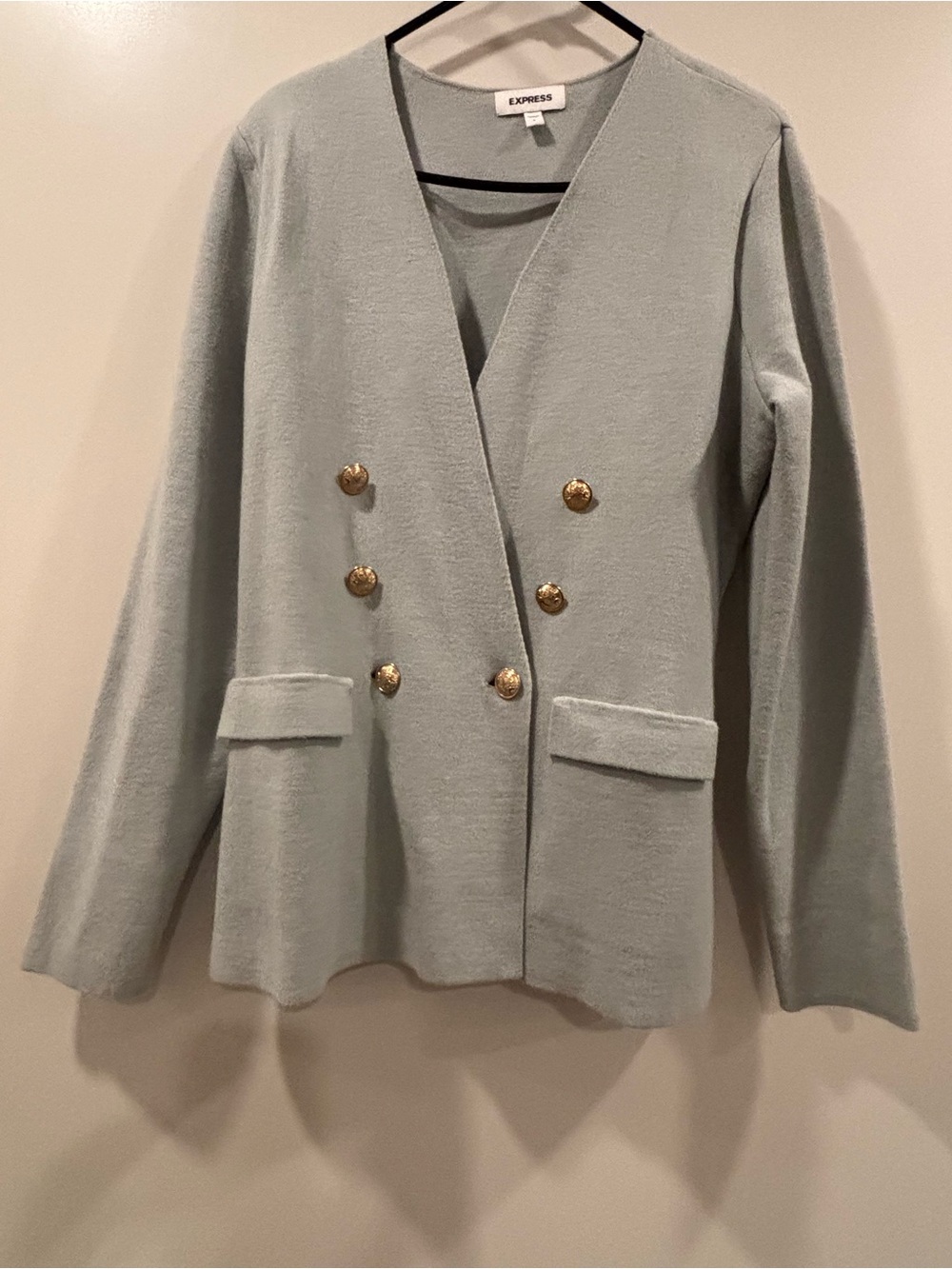 Express Double-Breasted Mint Green Blazer with Gold Buttons